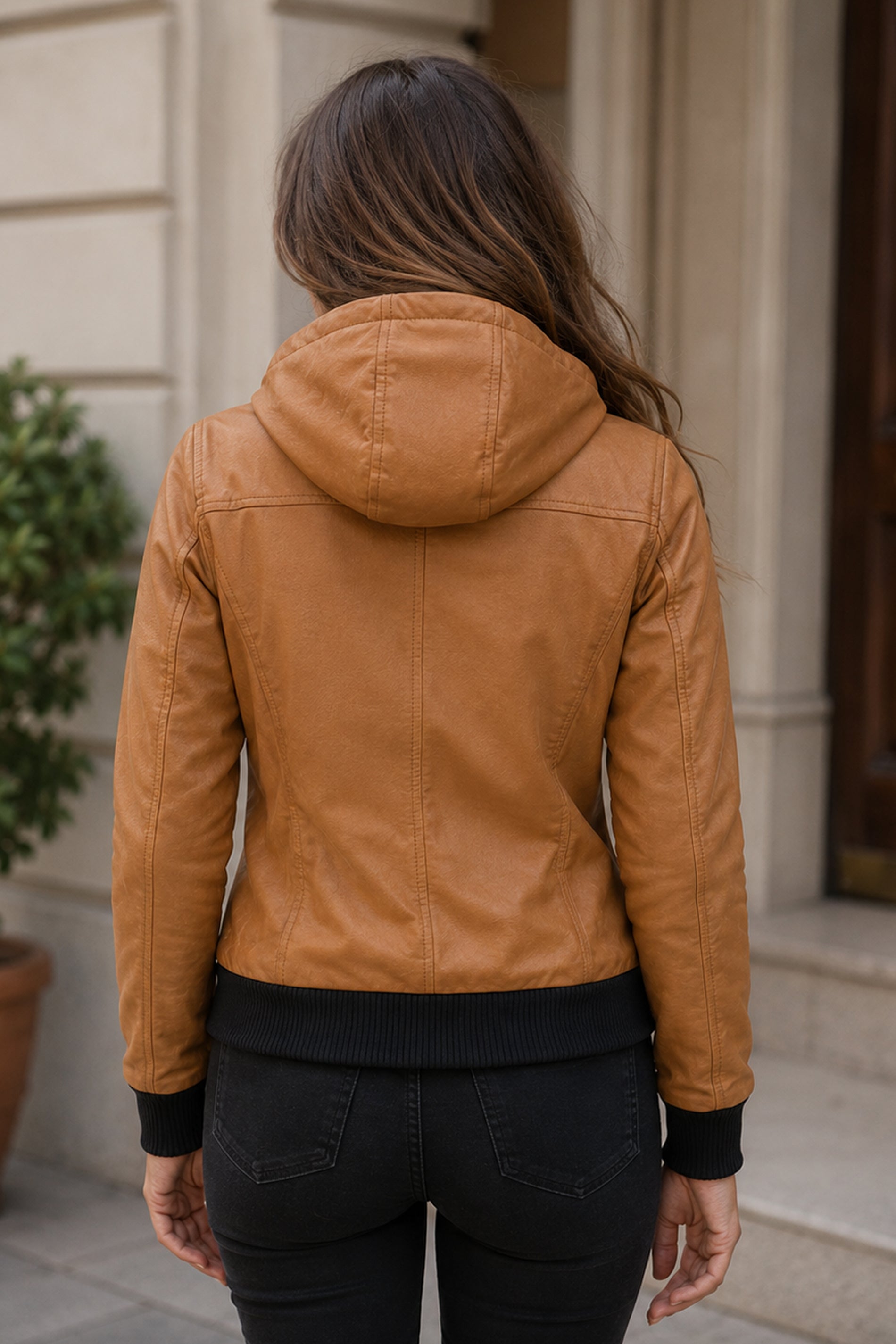 Brown Hooded Bomber Leather Jacket