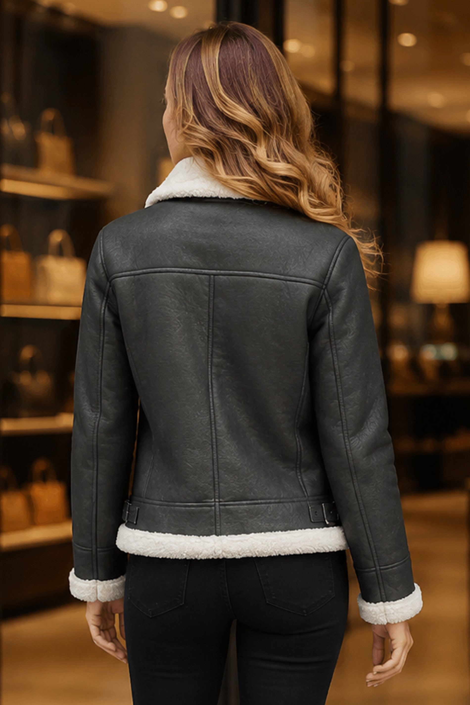 Black & White Bomber Leather Jacket