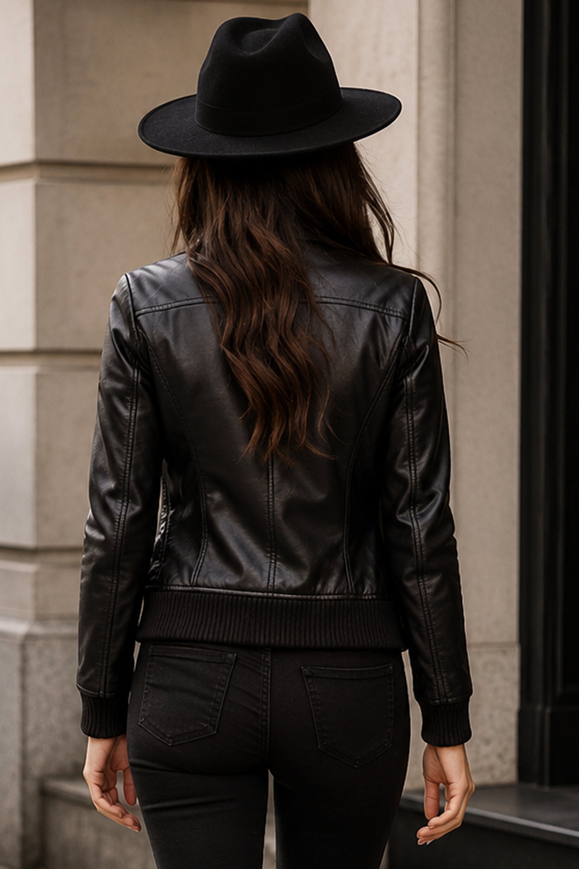 Black Biker Bomber Leather Jacket