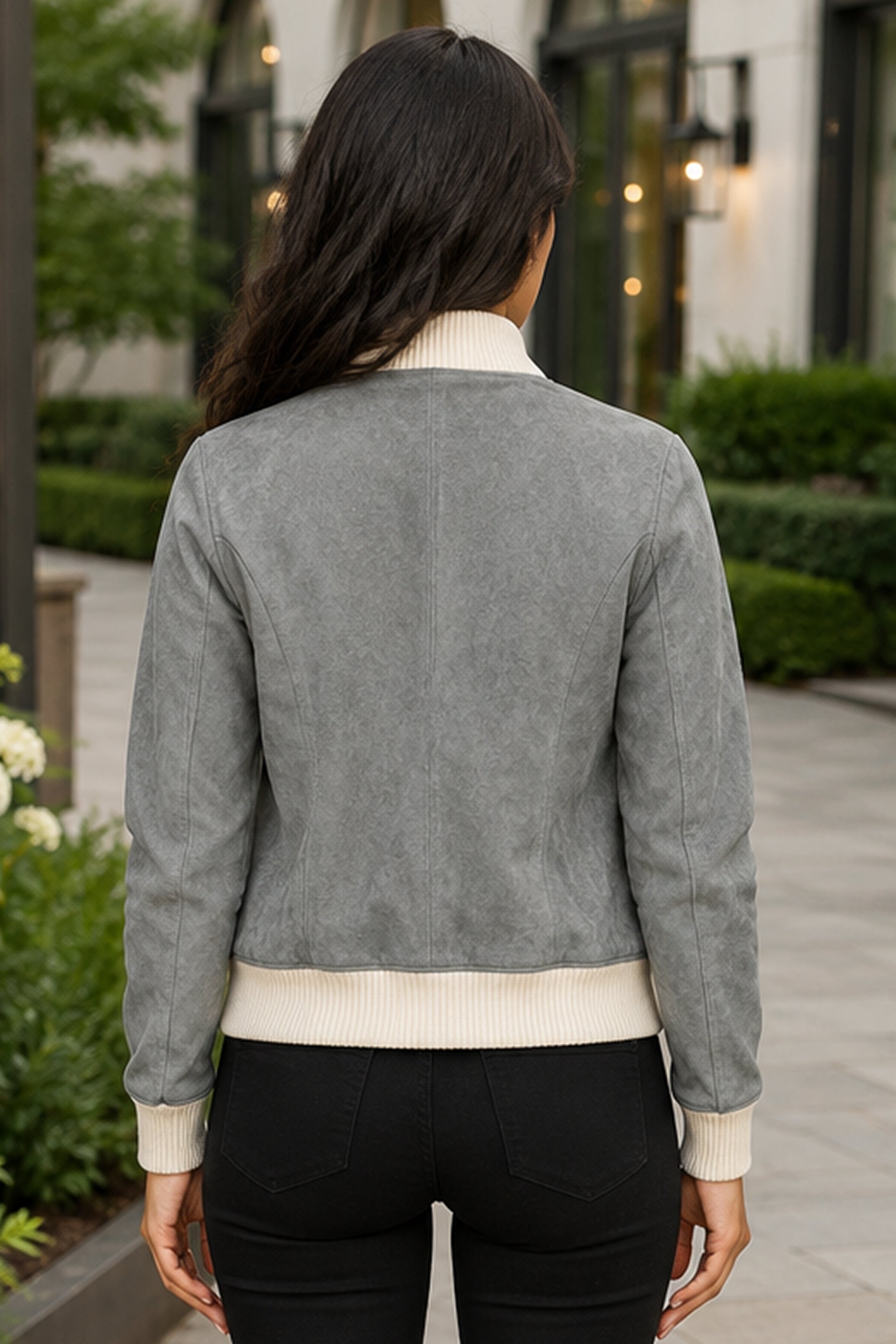 Grey Suede Bomber Jacket