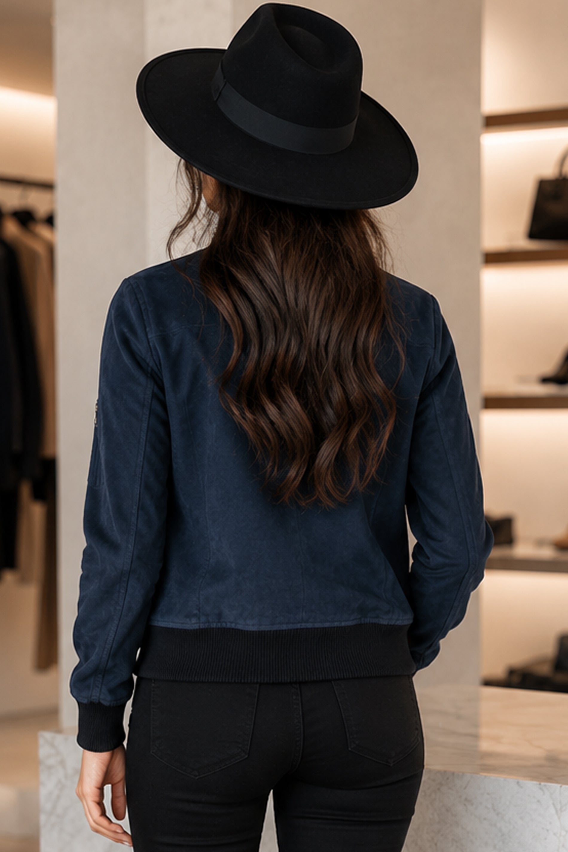 Blue Suede Bomber Jacket