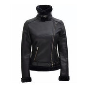 Womens Leather Sherling Black Coat