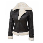 Womens Dark Brown Bomber Shearling Jacket