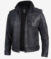 Black Distressed Mens Leather Jacket