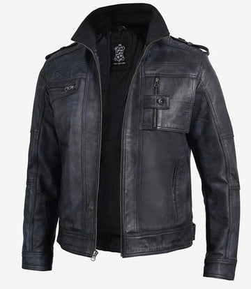 Black Distressed Mens Leather Jacket