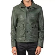 Columbus Green Leather Bomber Jacket