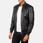 Handmade Black Quilted Bomber Leather Jacket