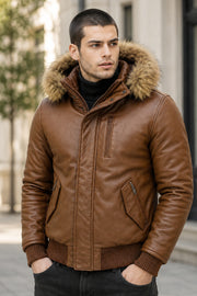 Genuine Bomber Jacket With Fur Hood Mens