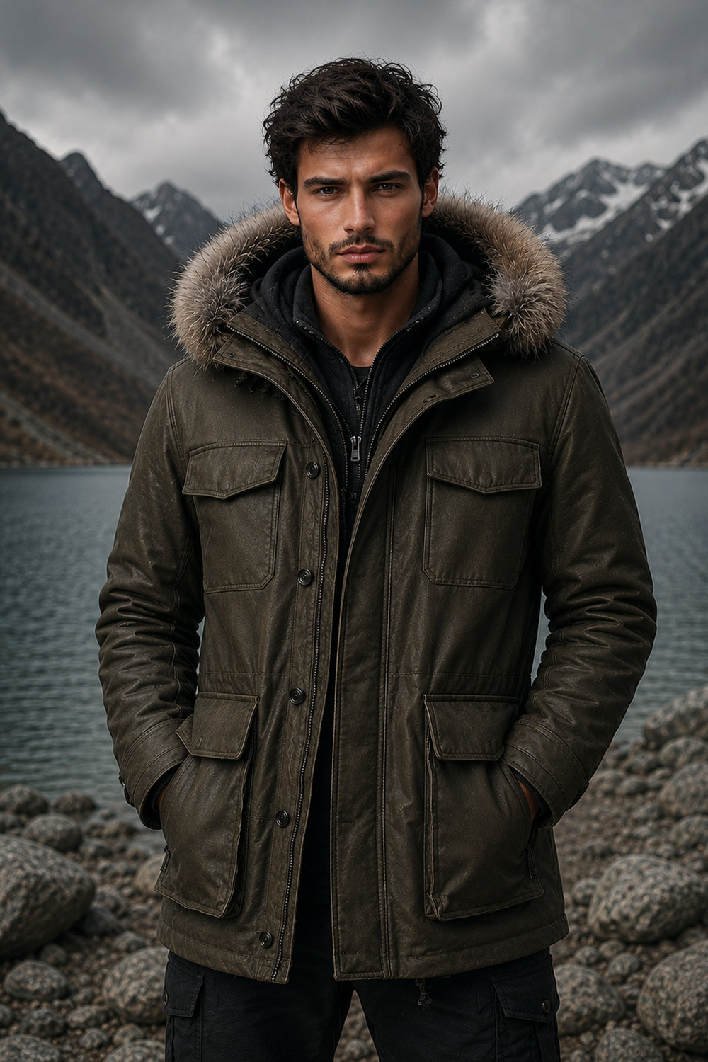 Kensington Olive Green Leather Parka