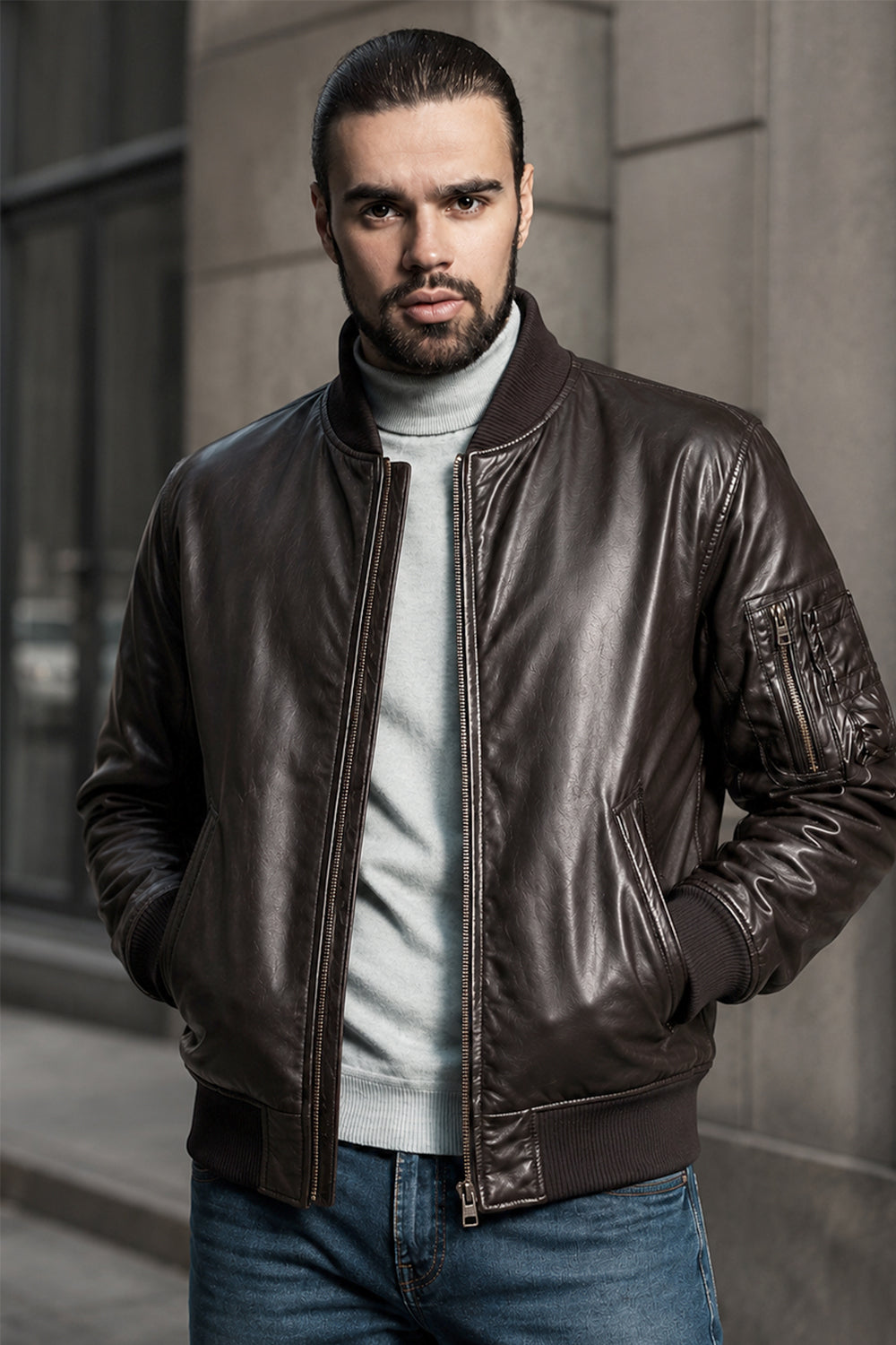 Kingston Black Shine Leather Bomber Jacket