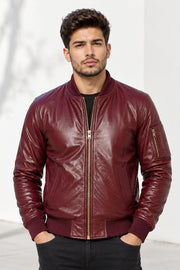 Meridian Burgundy Gloss Leather Bomber Jacket