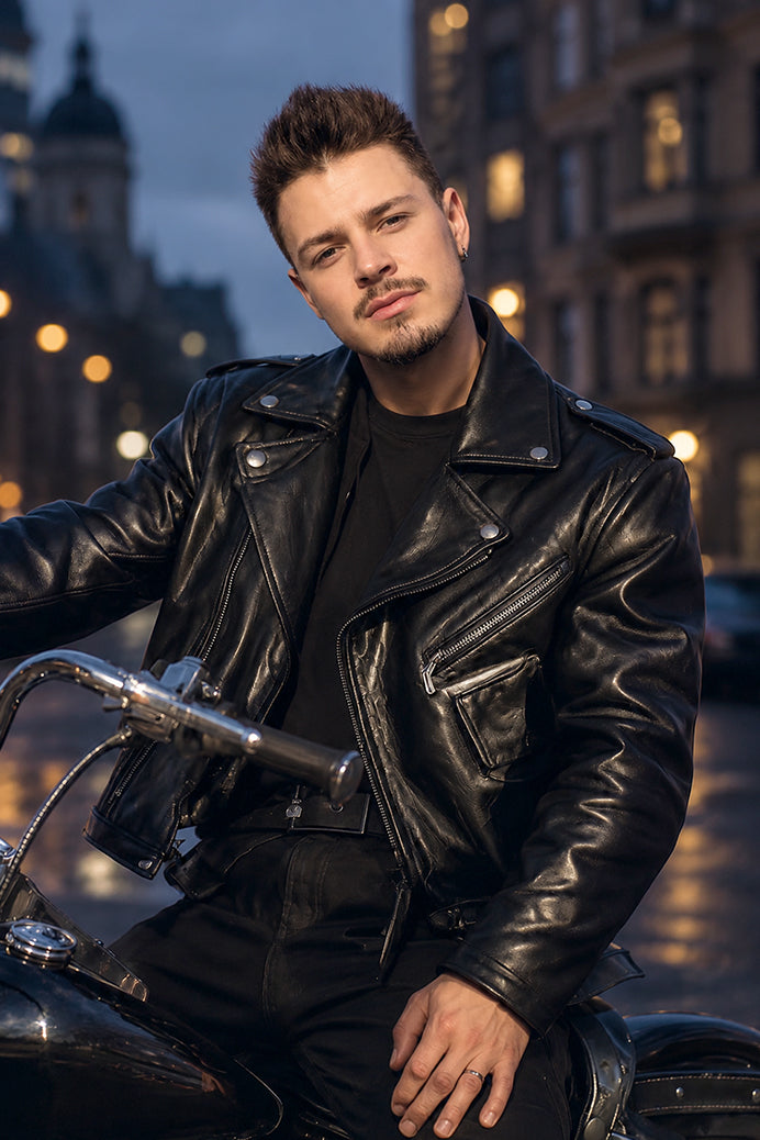 Draycott Black Leather Biker Jacket