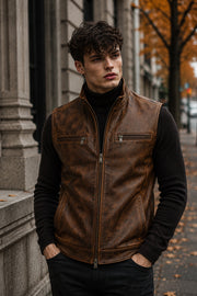 Hendrix Distressed Brown Leather Vest