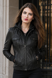 Women Black Leather Biker Jacket