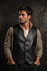 Arden Black Matte Leather Vest