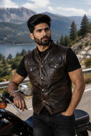 Marlboro Distressed Brown Leather Vest