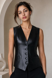 Womens Black Leather Vest