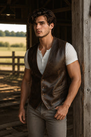 Branton Distressed Brown Leather Vest