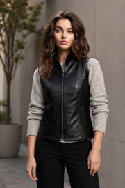 Womens Black Casual Leather Vest
