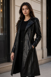 Black Hooded Trench Coat