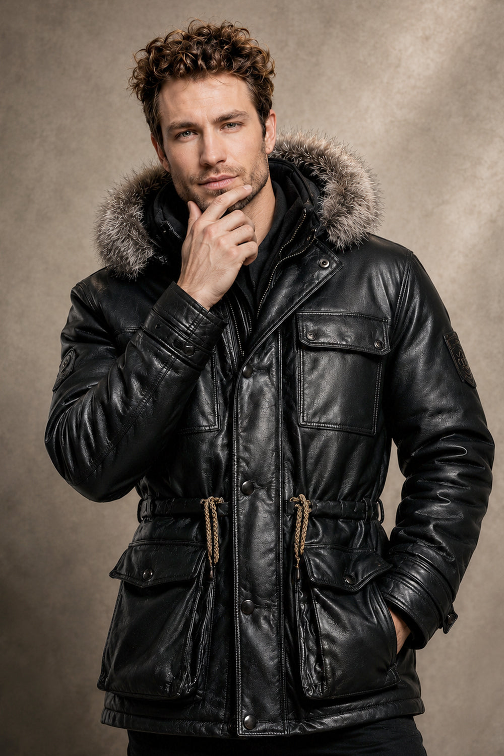 Harrington Black Gloss Leather Parka