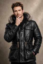 Harrington Black Gloss Leather Parka