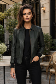 Green Leather Bomber Jacket