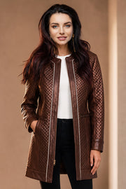 Quilted Maroon Leather Coat