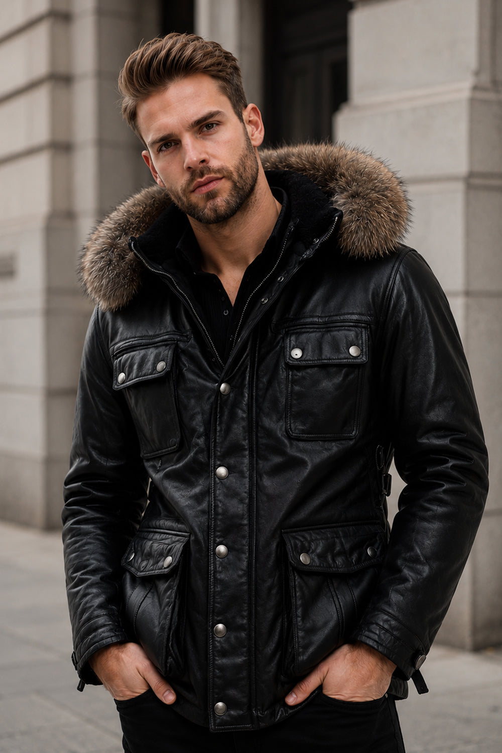Torrance Black Leather Parka