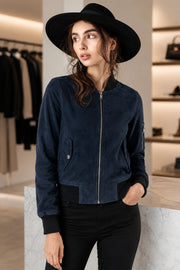 Blue Suede Bomber Jacket