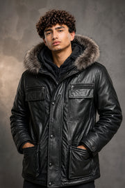Ravello Black Matte Leather Parka