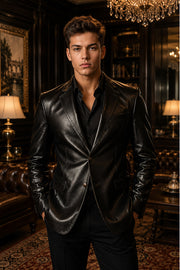 Orion Black Leather Blazer Jacket