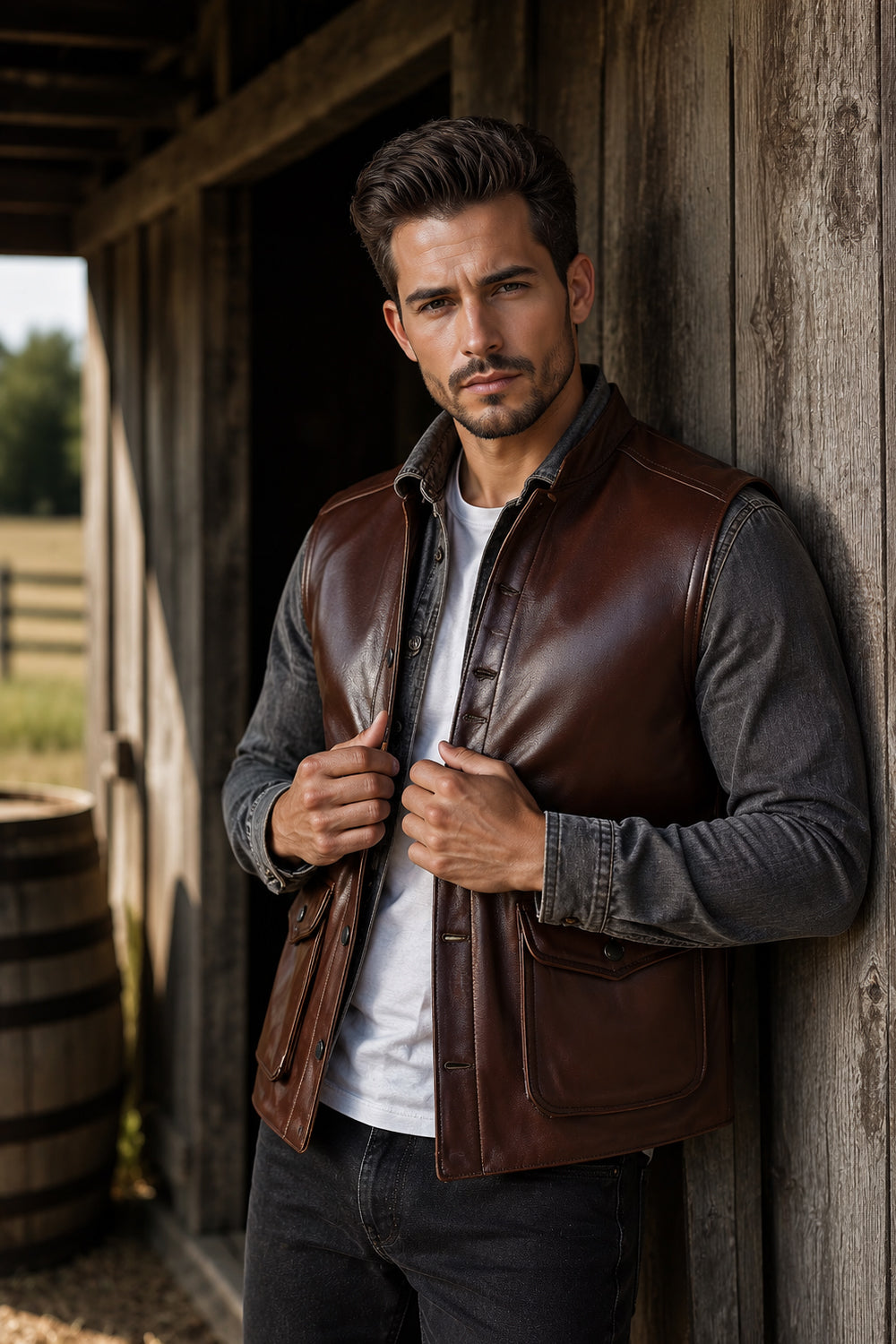 Grayson Cognac Leather Vest