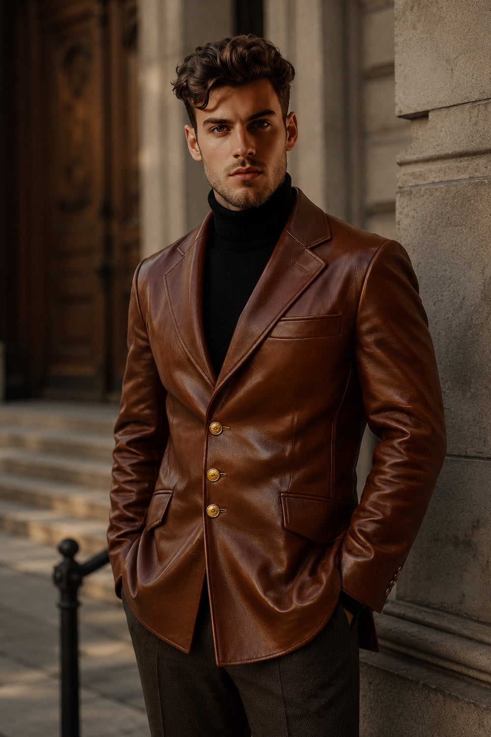 Wentworth Cognac Brown Leather Blazer