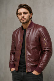 Radcliffe Burgundy Shine Leather Bomber Jacket