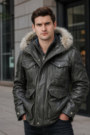 Marlowe Slate Gray Leather Parka