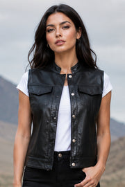 Women 27s Rayne Moto Black Leather Vest
