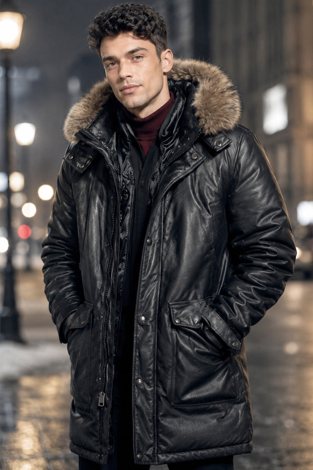 Sutton Black Leather Parka