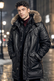 Sutton Black Leather Parka