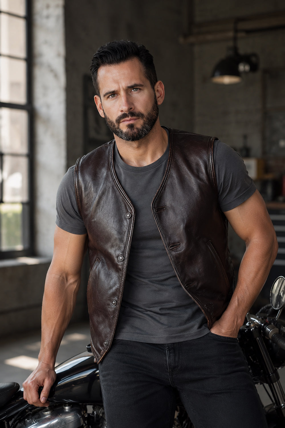 Dalton Cognac Leather Vest
