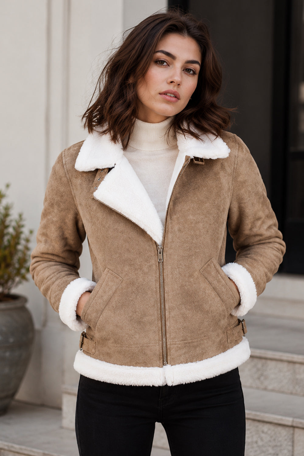 Distressed Brown Bomber Leather Jacket
