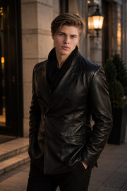 Davenport Black Leather Double Breasted Blazer