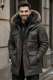Bristol Slate Gray Leather Parka