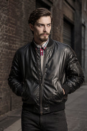 Orion Matte Black Leather Bomber Jacket