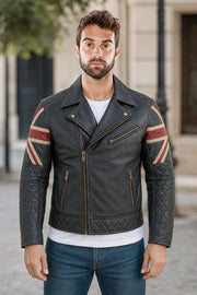 Authentic UK Flag Biker Leather Jacket Mens