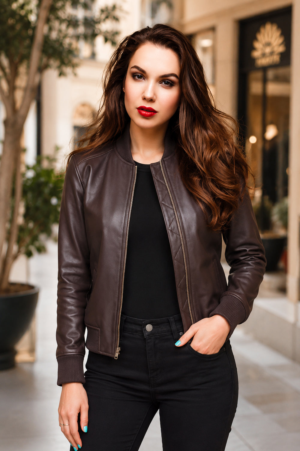 Maroon Leather Bomber Jacket