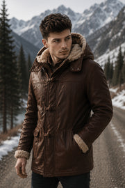 Unisex Brown Leather Jacket With Shearling