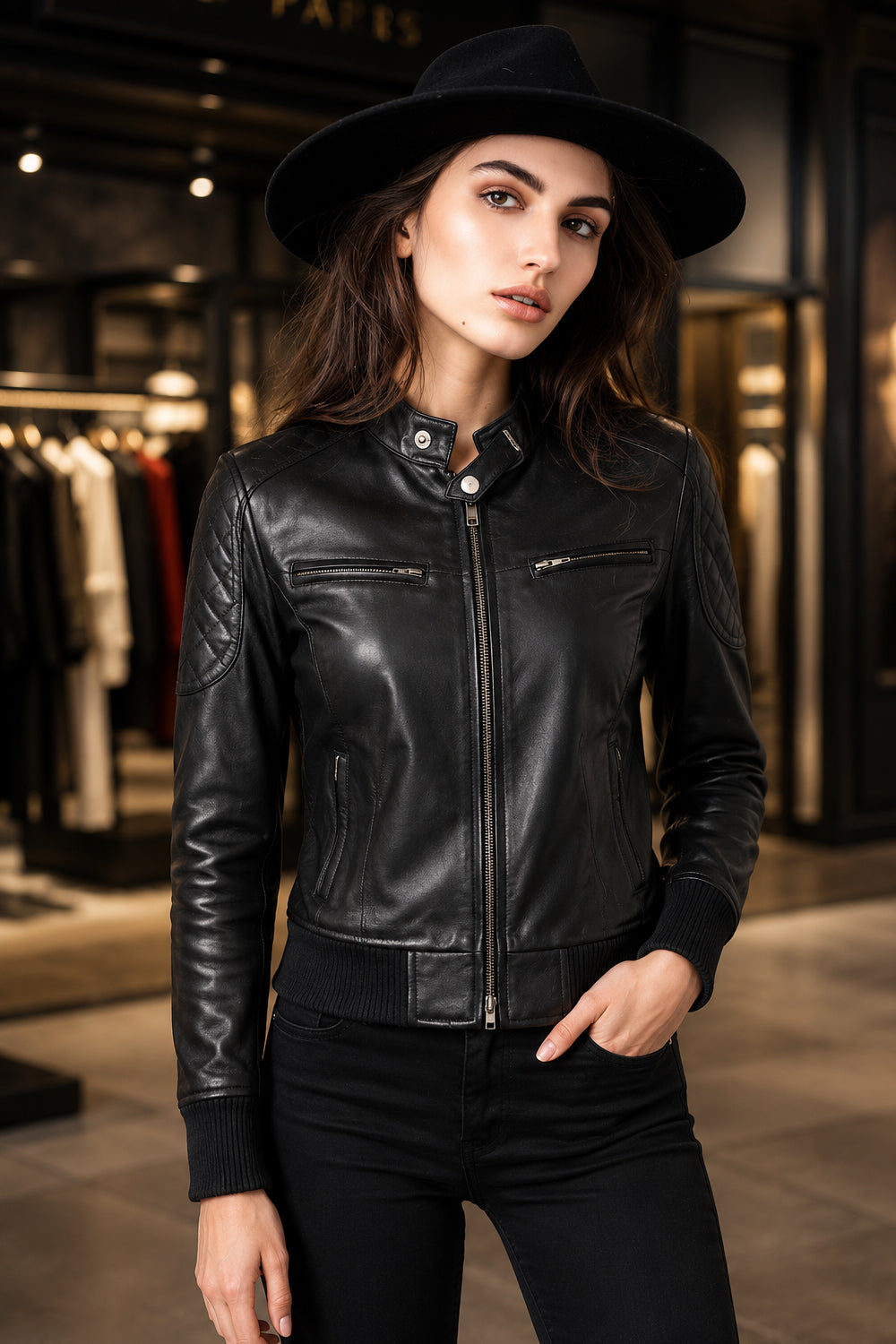 Black Biker Bomber Leather Jacket