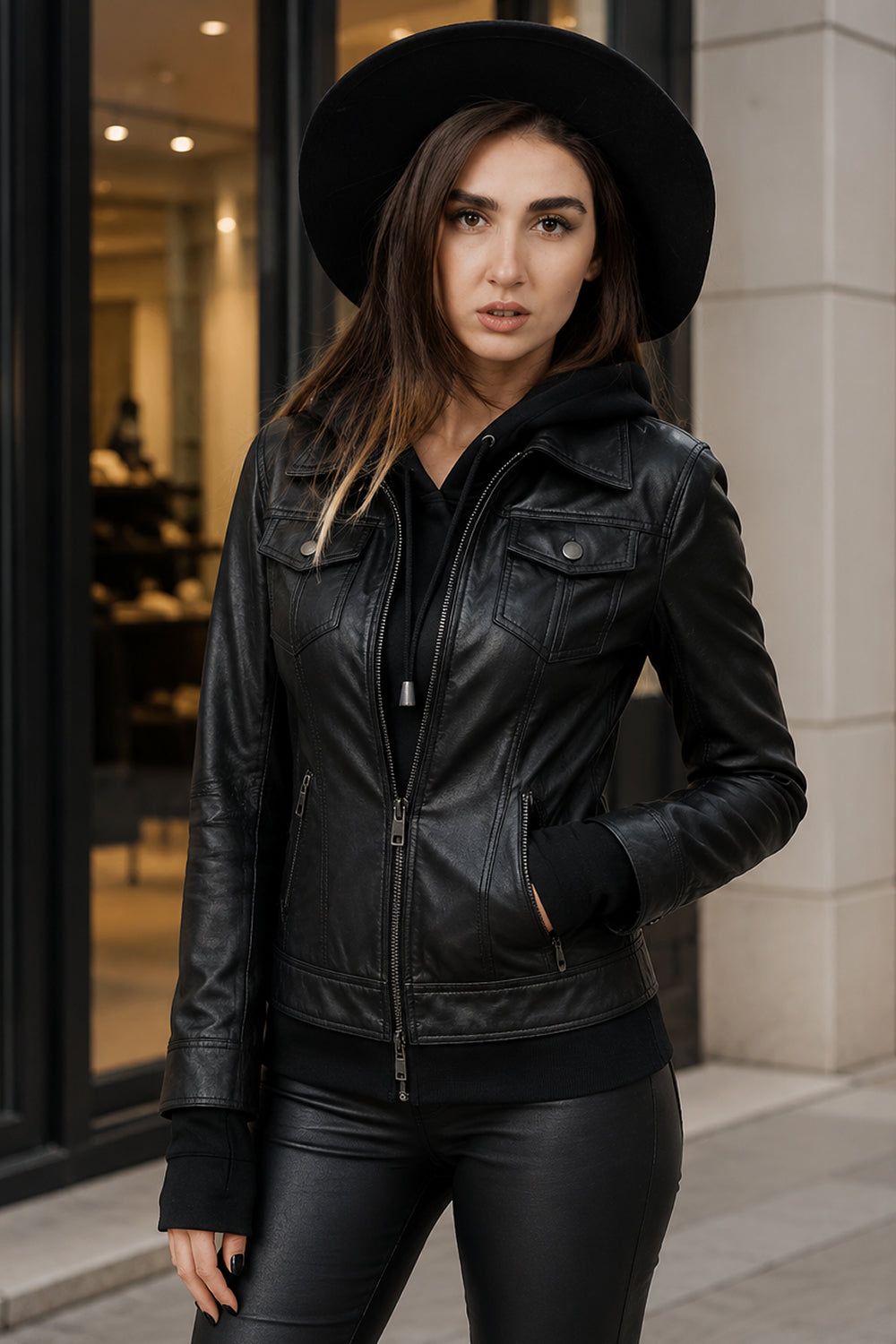 Womens Leather Bomber Jacket