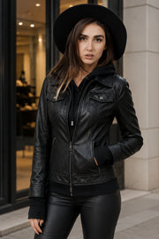Womens Leather Bomber Jacket